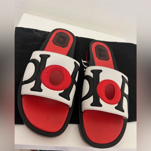 Christian Dior Red Black & White Leather Slides - Picture 8 of 8